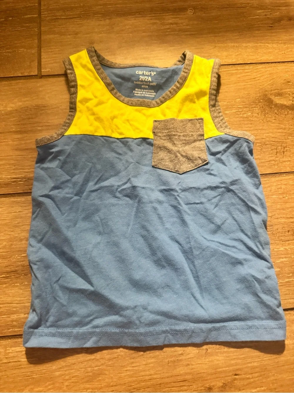 Carter's Light Blue and Yellow Sleeveless Tank with Gray Pocket